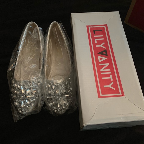 Silver Diamond Encrusted Flats - Picture 4 of 4